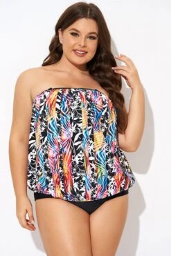 Detachable Neck Strap Blouson Bandeau Tankini Top -Meetcurve Shop b detan172001 6