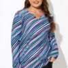 Multi Watercolor Stripe Split-Neck Long Sleeve Tankini Top 2 Multi Watercolor Stripe Split-Neck Long Sleeve Tankini Top -Meetcurve Shop b detan173001 1