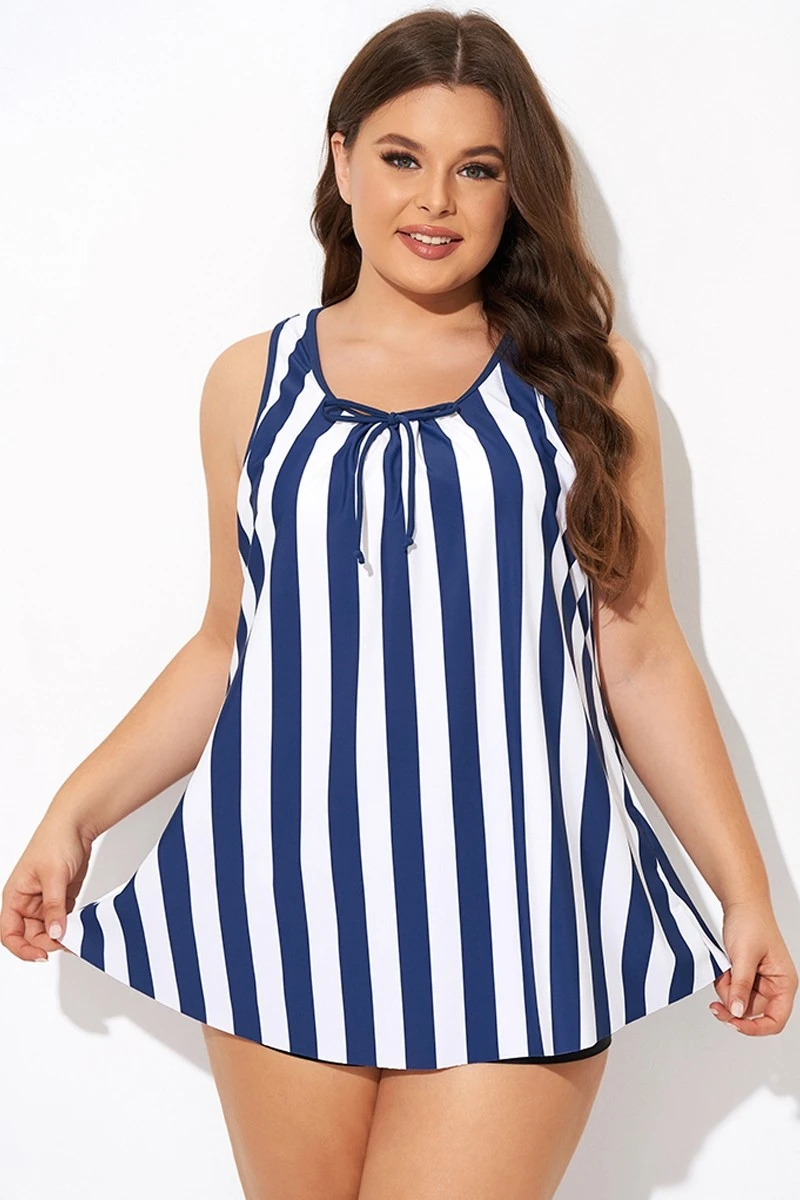 Striped Navy Blue Bowknot Women Tankini Top 5 Striped Navy Blue Bowknot Women Tankini Top - Image 3