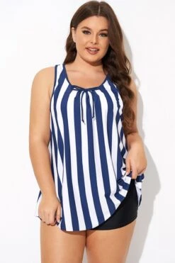 Striped Navy Blue Bowknot Women Tankini Top 11 Striped Navy Blue Bowknot Women Tankini Top -Meetcurve Shop b detan174001 4