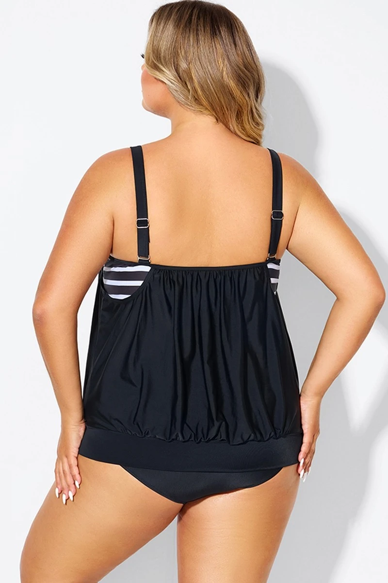 Black & White Striped Drawstring Side Tankini Top 4 Black & White Striped Drawstring Side Tankini Top - Image 2