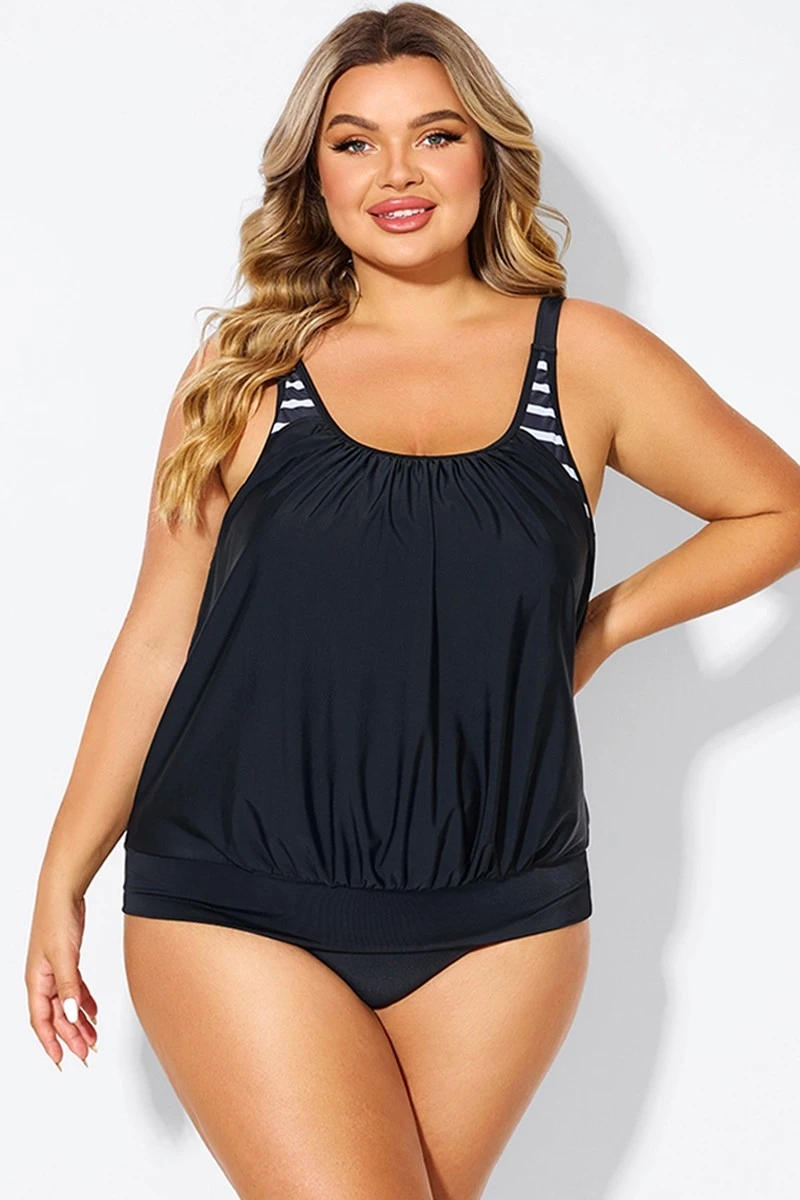 Black & White Striped Drawstring Side Tankini Top 5 Black & White Striped Drawstring Side Tankini Top - Image 3