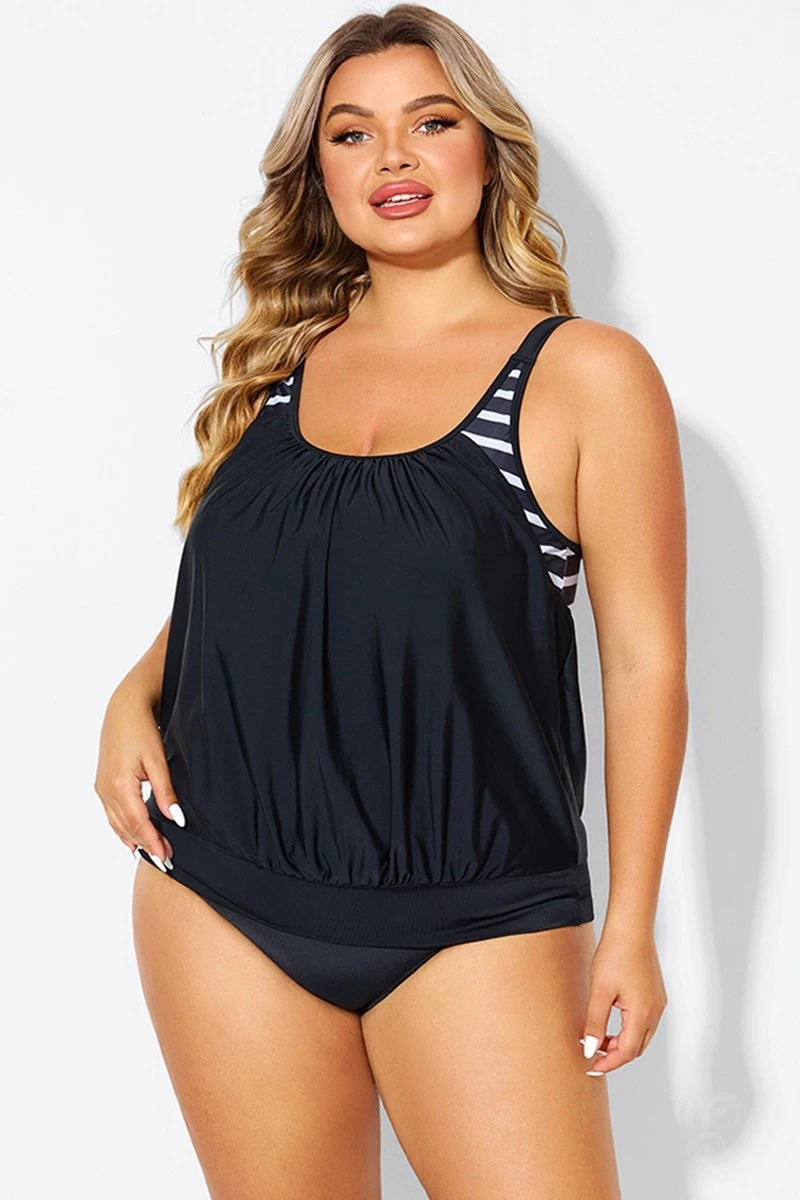 Black & White Striped Drawstring Side Tankini Top 8 Black & White Striped Drawstring Side Tankini Top - Image 6