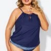 Navy High Neck Blouson Women Tankini Top