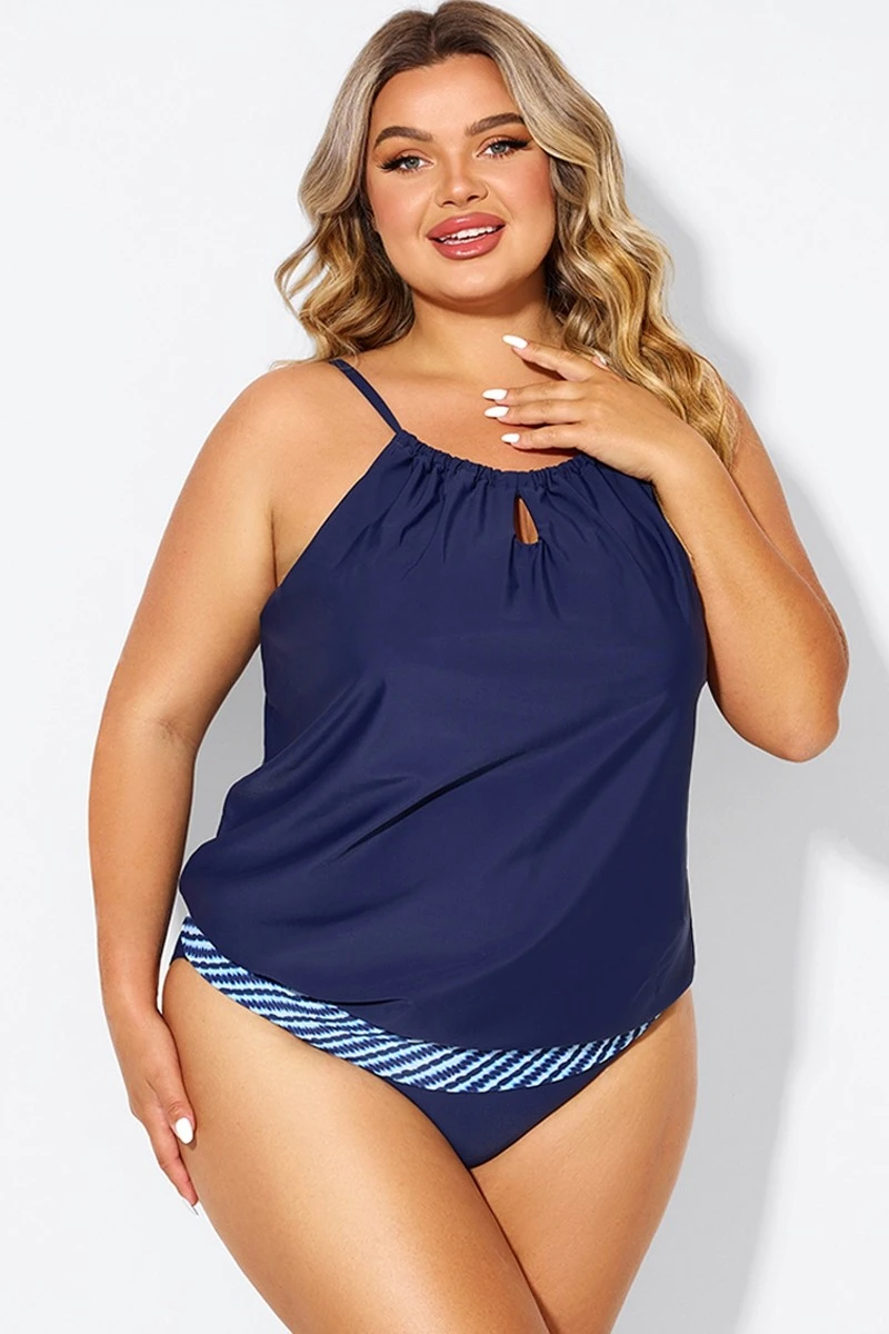 Navy High Neck Blouson Women Tankini Top 3 Navy High Neck Blouson Women Tankini Top