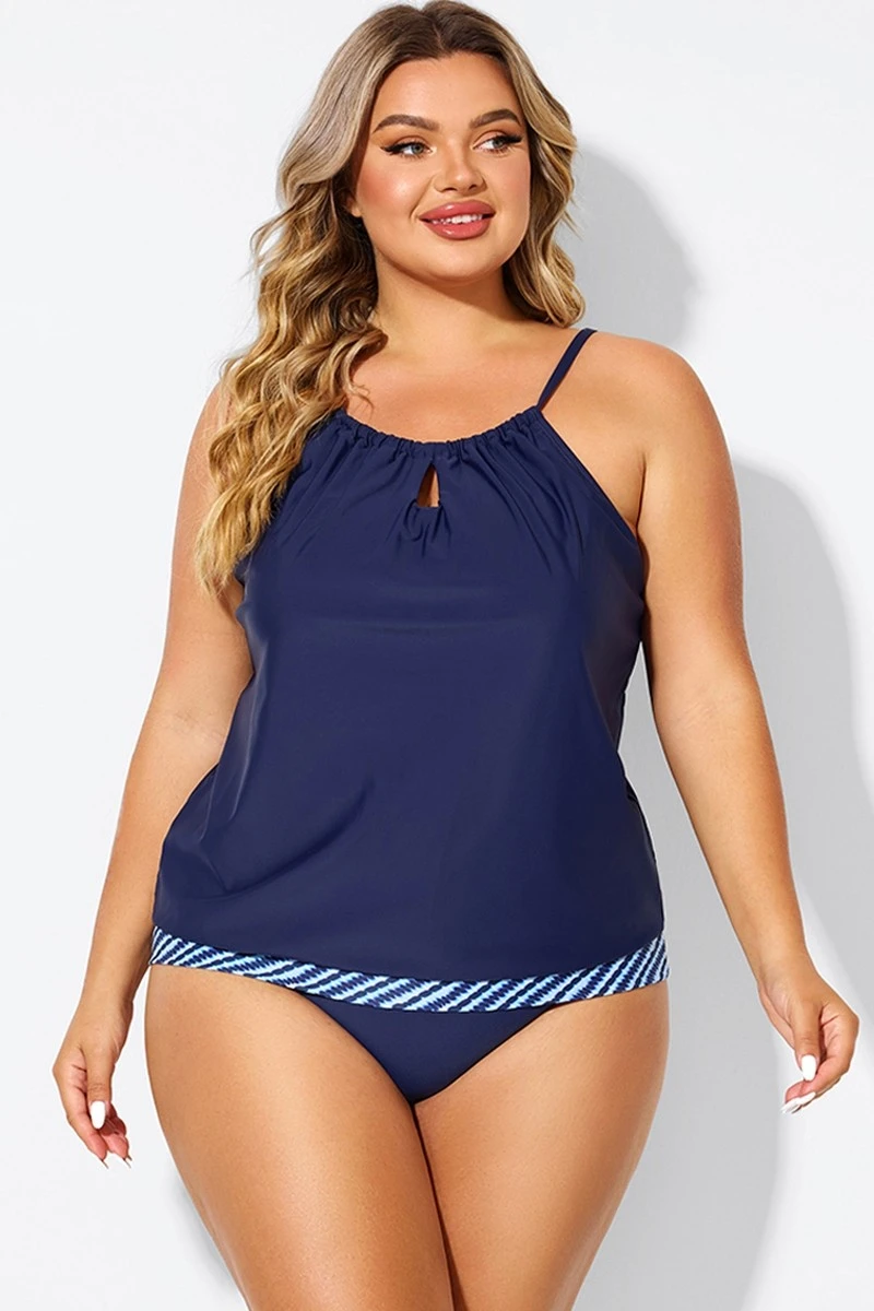 Navy High Neck Blouson Women Tankini Top 5 Navy High Neck Blouson Women Tankini Top - Image 3