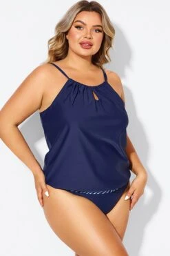 Navy High Neck Blouson Women Tankini Top 11 Navy High Neck Blouson Women Tankini Top -Meetcurve Shop b detan176001 4