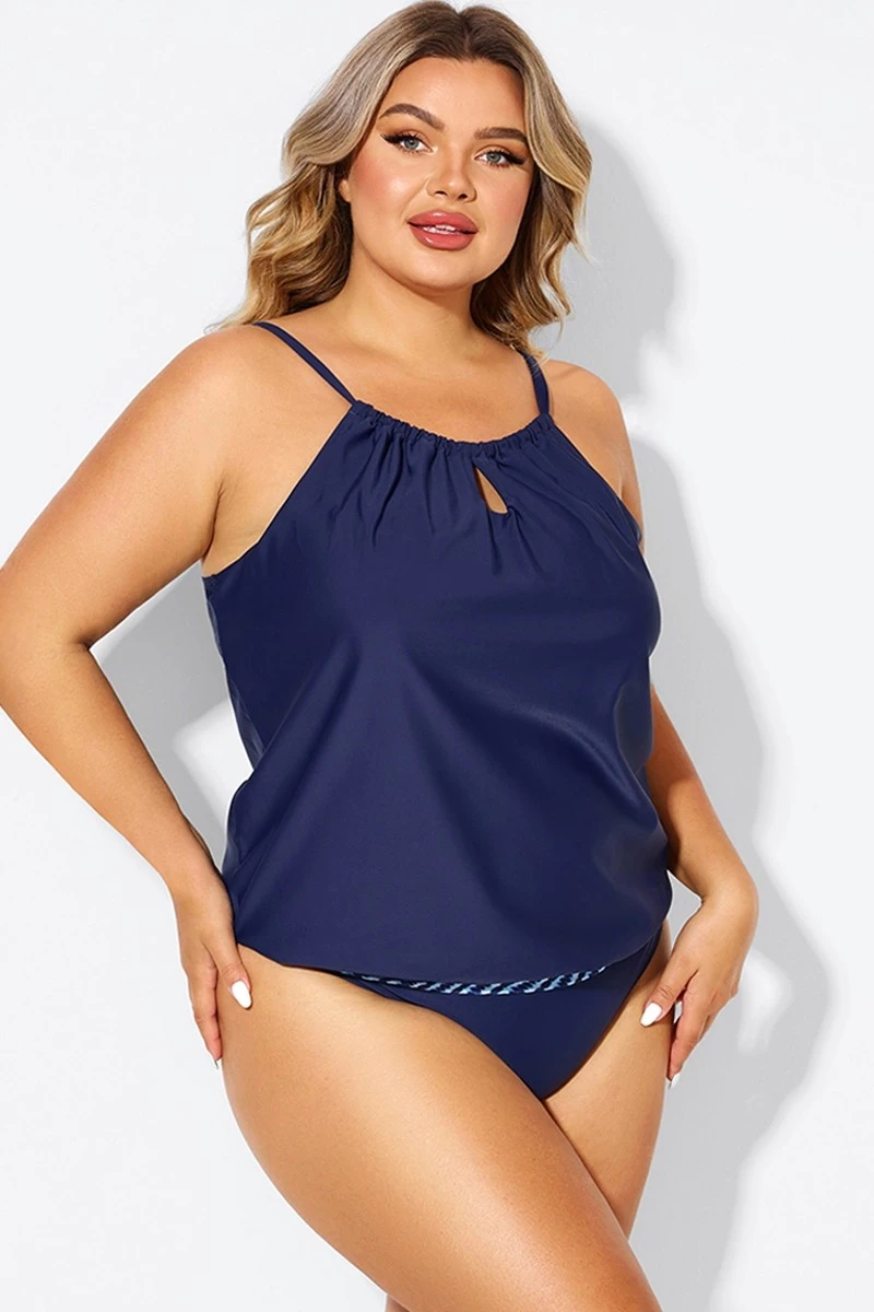 Navy High Neck Blouson Women Tankini Top 6 Navy High Neck Blouson Women Tankini Top - Image 4