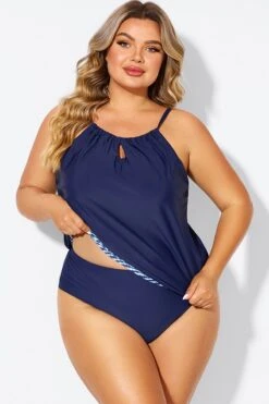 Navy High Neck Blouson Women Tankini Top 12 Navy High Neck Blouson Women Tankini Top -Meetcurve Shop b detan176001 5