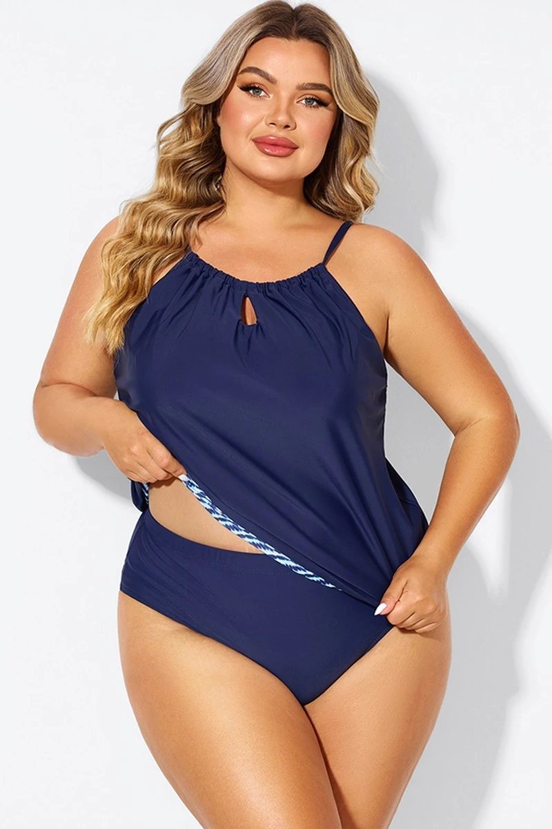 Navy High Neck Blouson Women Tankini Top 7 Navy High Neck Blouson Women Tankini Top - Image 5