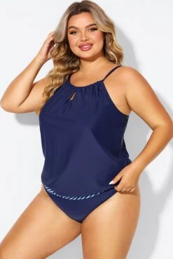 Navy High Neck Blouson Women Tankini Top 13 Navy High Neck Blouson Women Tankini Top -Meetcurve Shop b detan176001 6