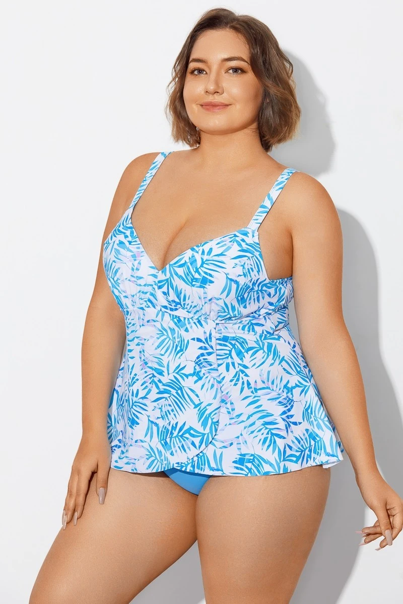 Blue Purple Palm Faux Flyaway Underwire Tankini Top 5 Blue Purple Palm Faux Flyaway Underwire Tankini Top - Image 3