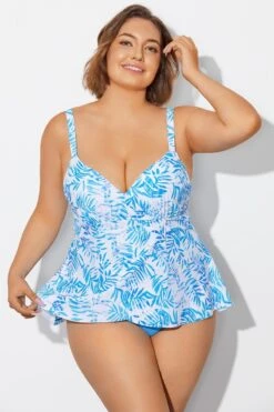 Blue Purple Palm Faux Flyaway Underwire Tankini Top 12 Blue Purple Palm Faux Flyaway Underwire Tankini Top -Meetcurve Shop b detan177001 5