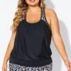 Leopard Print T-Back Blouson Tankini Top -Meetcurve Shop b detan178001 1