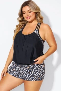 Leopard Print T-Back Blouson Tankini Top -Meetcurve Shop b detan178001 6