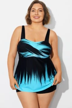 Cross Front Wide Strap Blue Ombre Tankini Top -Meetcurve Shop b detan179001 1