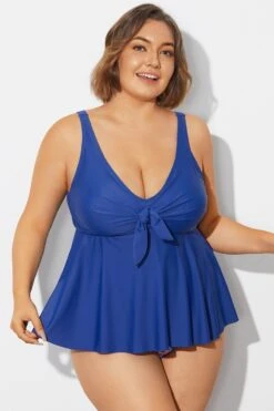 Navy Blue Tie Ruffle Sweetheart Neckline Tankini Top -Meetcurve Shop b detan180001 6