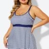 Blue＆White Stripe Adjustable Strap Tankini Top -Meetcurve Shop b detan181001 4