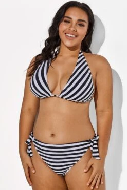 Self Tie Striped Ribbed Triangle Bikini Set -Meetcurve Shop b sfbk1911003 3