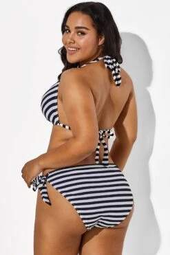 Self Tie Striped Ribbed Triangle Bikini Set -Meetcurve Shop b sfbk1911003 5