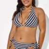 Self Tie Striped Ribbed Triangle Bikini Set -Meetcurve Shop b sfbk1911003 6
