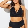 Fashionable Black V-neck Halter Bikini Set 1 Fashionable Black V-neck Halter Bikini Set -Meetcurve Shop b sfbk1911007 1