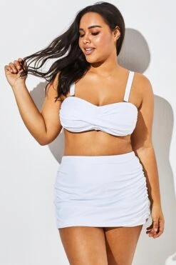 White Twist Front Bandeau Spa Bikini With Skirt -Meetcurve Shop b sfbk1911009 1