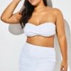 White Twist Front Bandeau Spa Bikini With Skirt -Meetcurve Shop b sfbk1911009 4