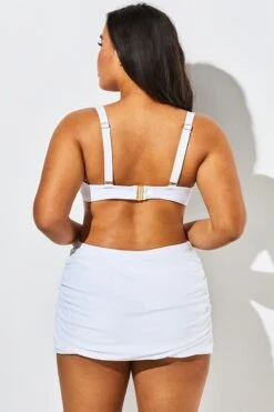 White Twist Front Bandeau Spa Bikini With Skirt -Meetcurve Shop b sfbk1911009 5
