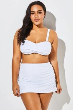 White Twist Front Bandeau Spa Bikini With Skirt -Meetcurve Shop b sfbk1911009 6