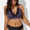 Black And Purple Printed Halter Sexy Bikini Set -Meetcurve Shop b sfbk1911038 1 3
