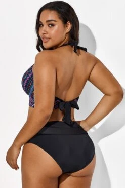 Black And Purple Printed Halter Sexy Bikini Set -Meetcurve Shop b sfbk1911038 6 3
