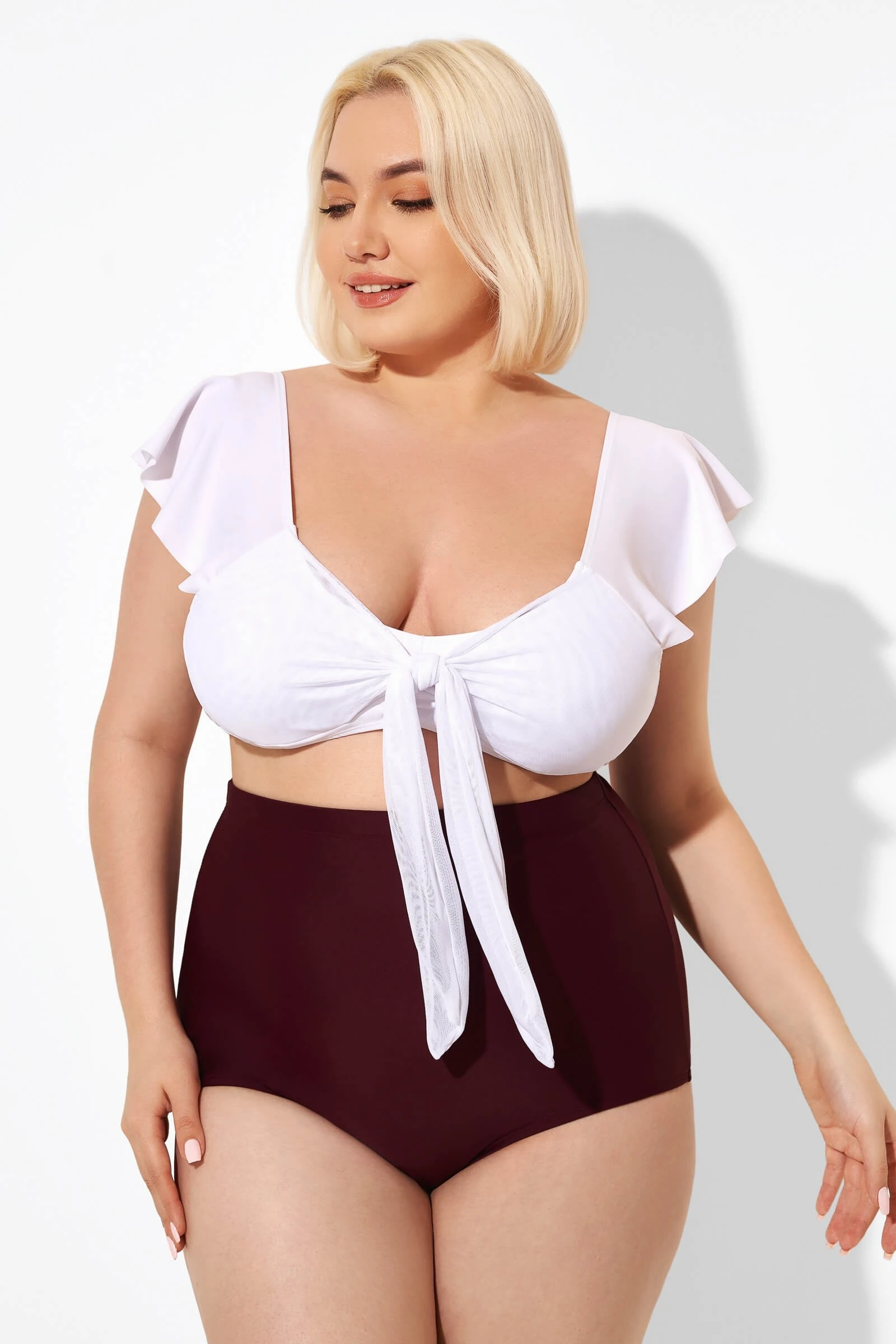 White Cap Sleeve Tie-front Bikini Top 3 White Cap Sleeve Tie-front Bikini Top