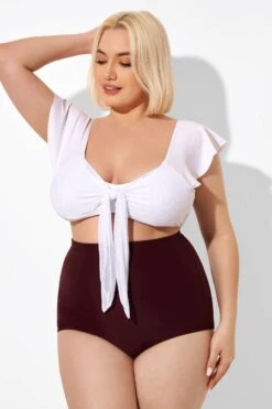 White Cap Sleeve Tie-front Bikini Top 10 White Cap Sleeve Tie-front Bikini Top -Meetcurve Shop b sfbk1911059 3