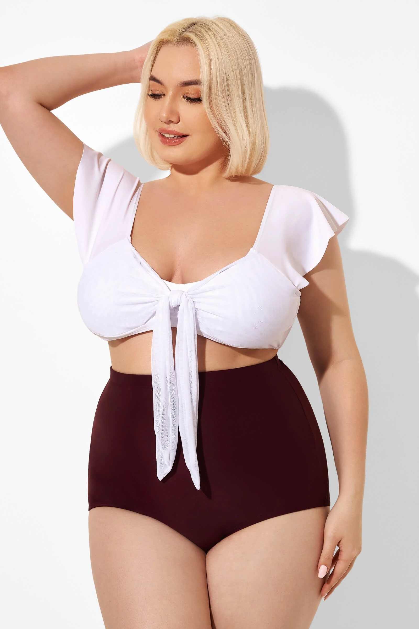 White Cap Sleeve Tie-front Bikini Top 5 White Cap Sleeve Tie-front Bikini Top - Image 3