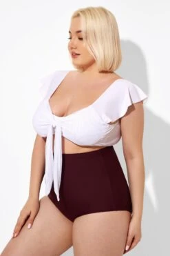 White Cap Sleeve Tie-front Bikini Top 11 White Cap Sleeve Tie-front Bikini Top -Meetcurve Shop b sfbk1911059 4