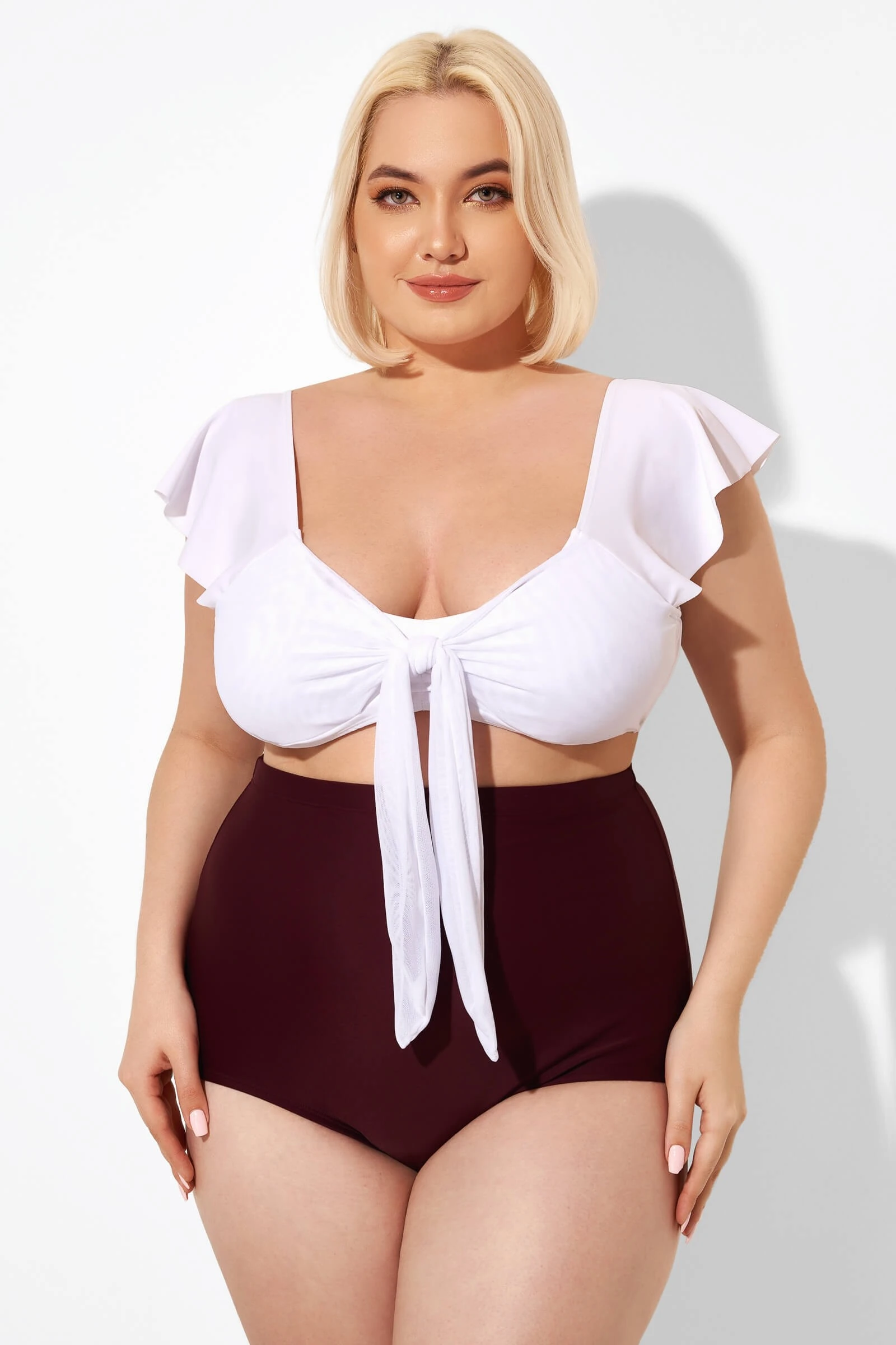 White Cap Sleeve Tie-front Bikini Top 7 White Cap Sleeve Tie-front Bikini Top - Image 5