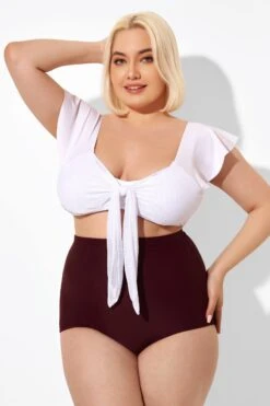 White Cap Sleeve Tie-front Bikini Top 13 White Cap Sleeve Tie-front Bikini Top -Meetcurve Shop b sfbk1911059 6