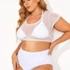 White Self-tie Halter Straps Mesh Crop Bikini Top -Meetcurve Shop b sfbk2003072 1