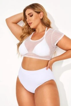 White Self-tie Halter Straps Mesh Crop Bikini Top -Meetcurve Shop b sfbk2003072 6
