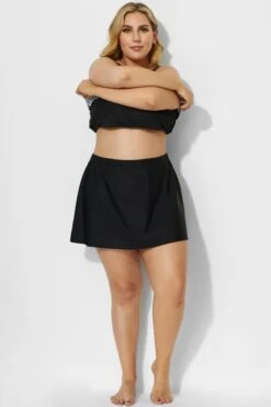 Black Lady Side Slit Skirt With Built-in Brief -Meetcurve Shop b sfbt1911004 3
