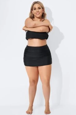Black Beach Shirred Skirt With Built-in Brief -Meetcurve Shop b sfbt1911005 4
