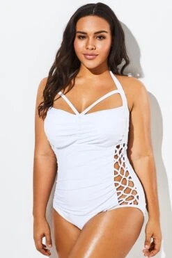 White Hollow Out Underwire One Piece Swimsuit