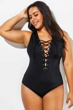 Black Lace Up One Piece Open Back Swimsuit -Meetcurve Shop b sfop1911058 4