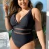 Black Lattice Plunge V-neck One Piece Swimsuit 2 Black Lattice Plunge V-neck One Piece Swimsuit -Meetcurve Shop b sfop1911067 7