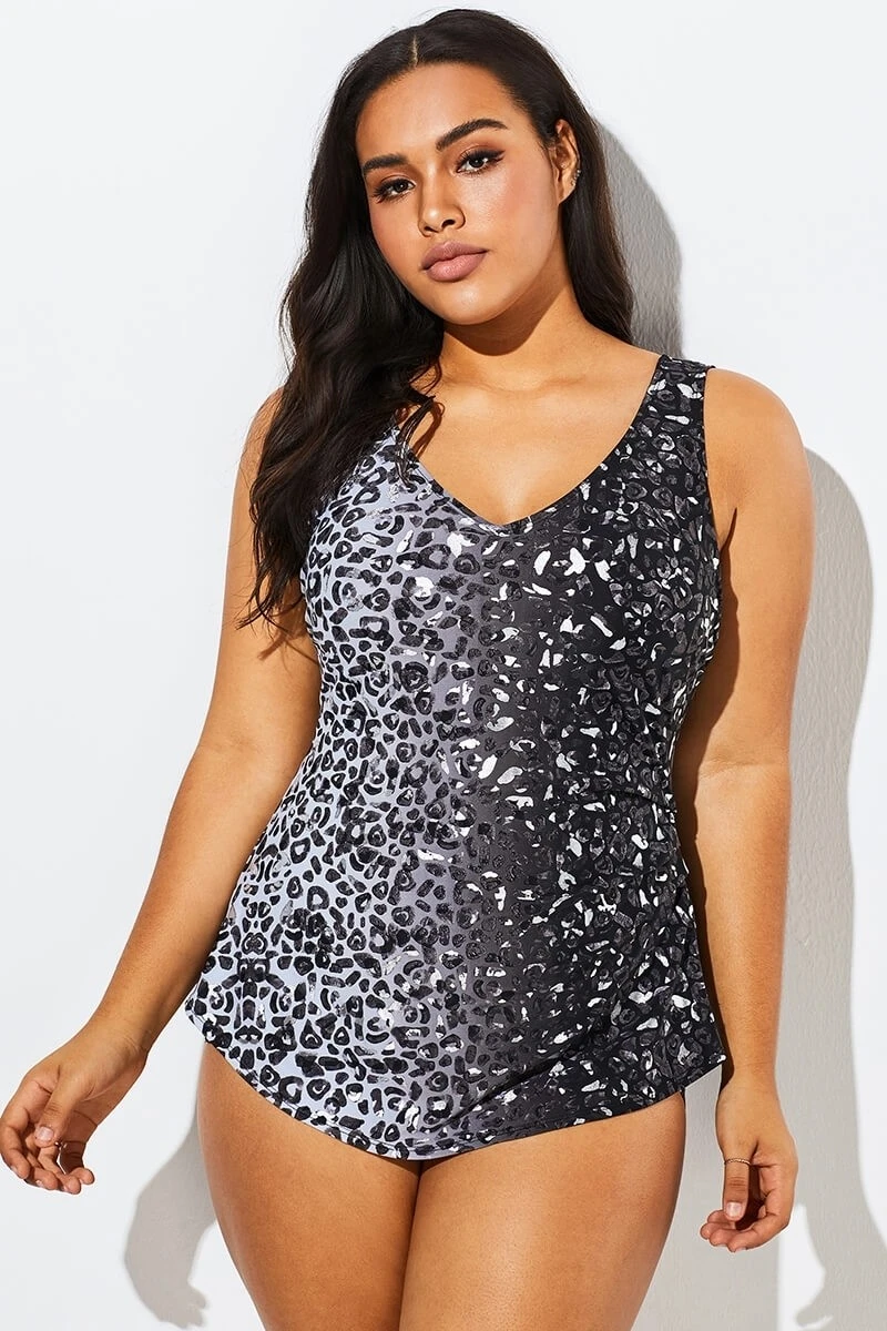 Modern Sarong Front V-Neck One Piece Swimsuit 3 Modern Sarong Front V-Neck One Piece Swimsuit