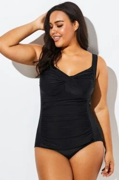 Black Twist Front Push Up One Piece Swimsuit -Meetcurve Shop b sfop1911075 1