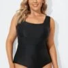 Black Square Neckline Straps One Piece Swimsuit -Meetcurve Shop b sfop1911103 1