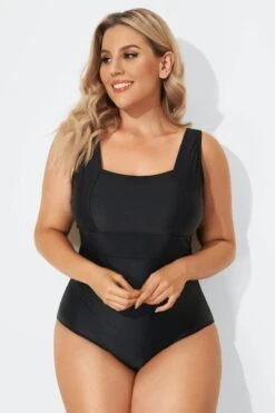 Black Square Neckline Straps One Piece Swimsuit -Meetcurve Shop b sfop1911103 3