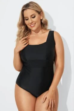 Black Square Neckline Straps One Piece Swimsuit -Meetcurve Shop b sfop1911103 4